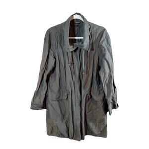 Eileen Fisher Gray High Collar Longline Snap-front Jacket Minimalist Women's PL